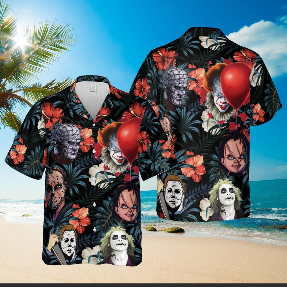 Horror Halloween Custom Hawaii Shirt | Horror Character Hawaii Shirt | Horror Tropical Button Shirt