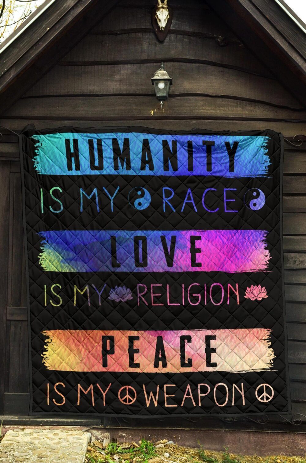 Humanity Is My Race Love and Peace Hippie Quilt Blanket Gift Idea