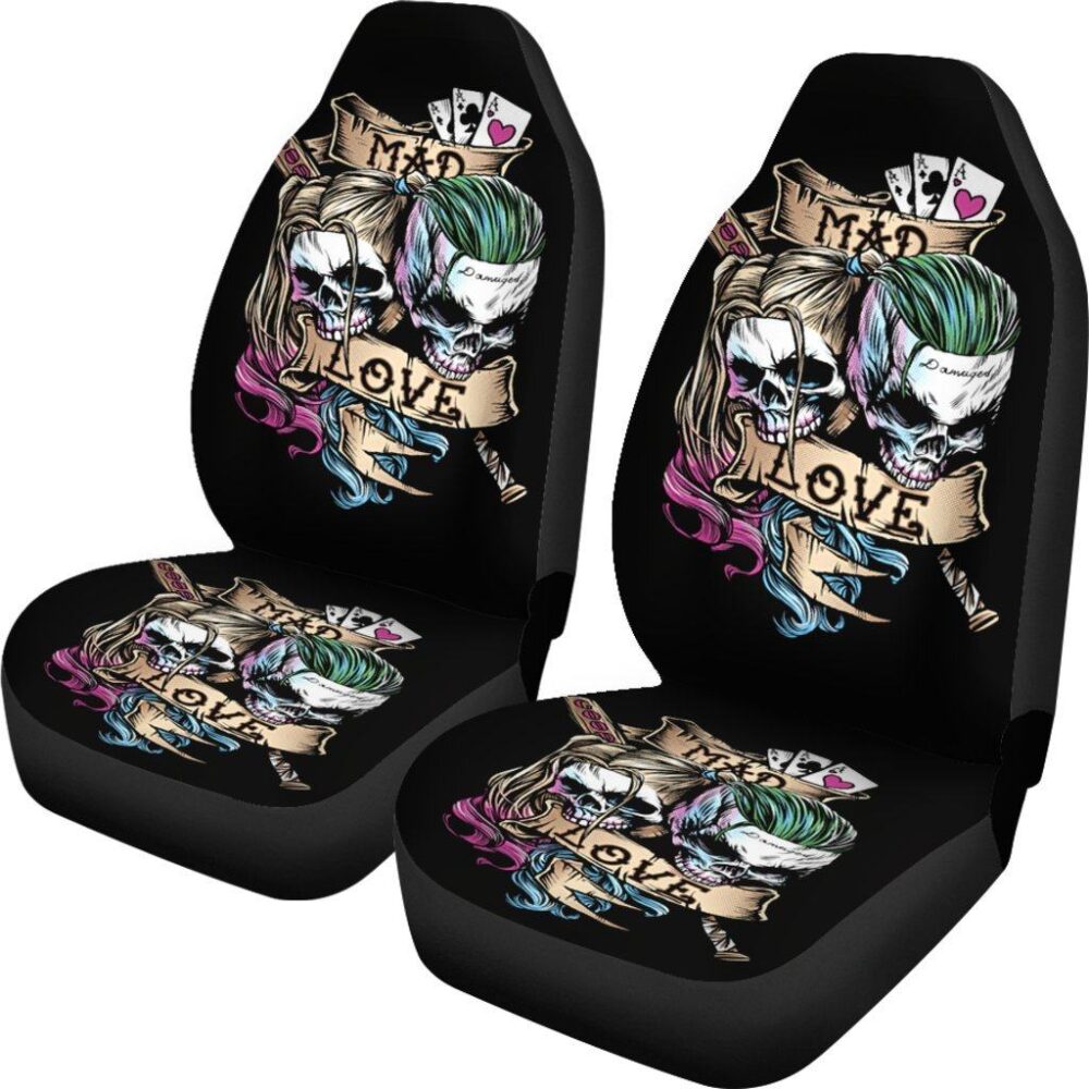 Joker and Harley Quinn Skull Car Seat Covers Movie Fan Gift