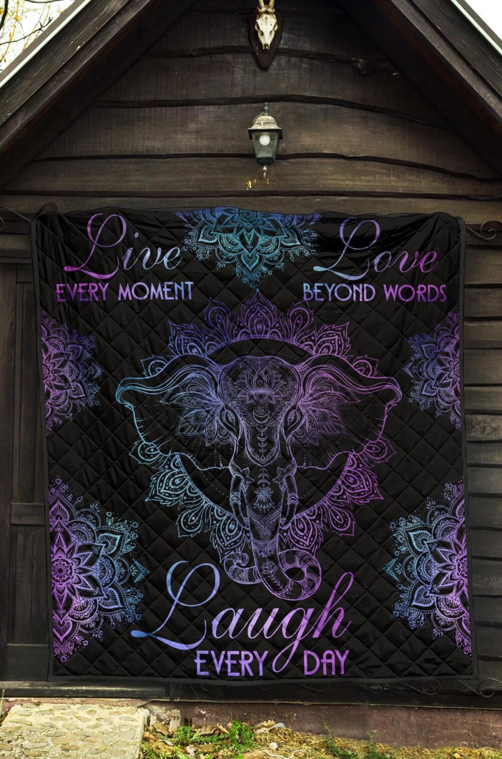 Live Love Laugh Elephant Quilt Blanket Gift For Yoga And Elephant