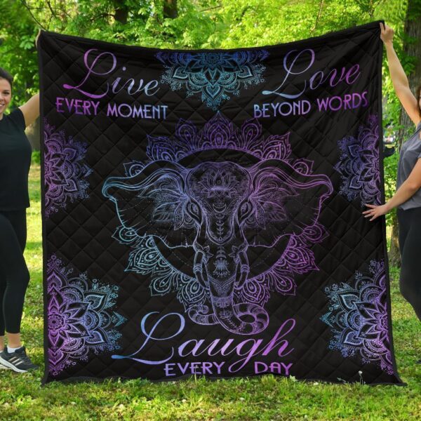 Live Love Laugh Elephant Quilt Blanket Gift For Yoga And Elephant