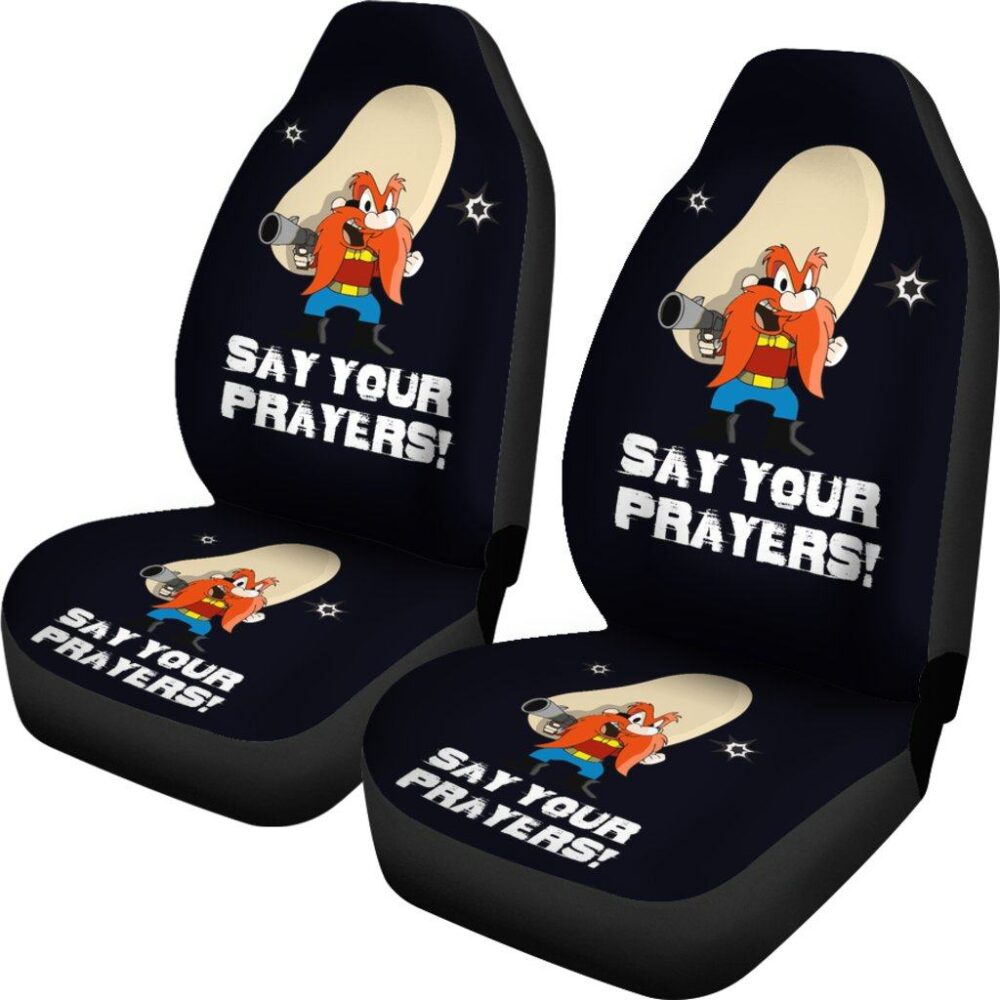 Looney Tunes Car Seat Covers | Yosemite Sam Car Seat Covers Looney Say Your Prayer Hand with Gun Fan Gift