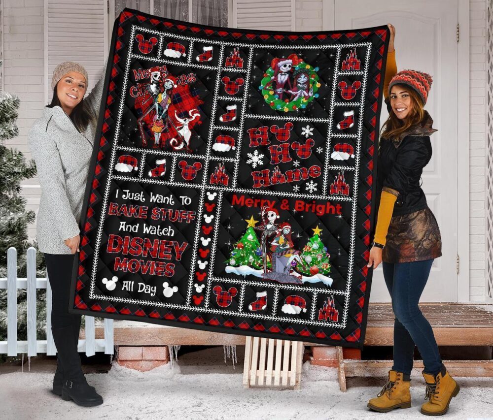 Merry Christmas Jack & Sally Quilt Blanket Xmas Gift
