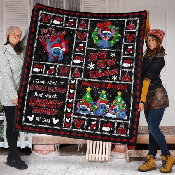 Merry Christmas Stitch Quilt Blanket Funny Gift Idea