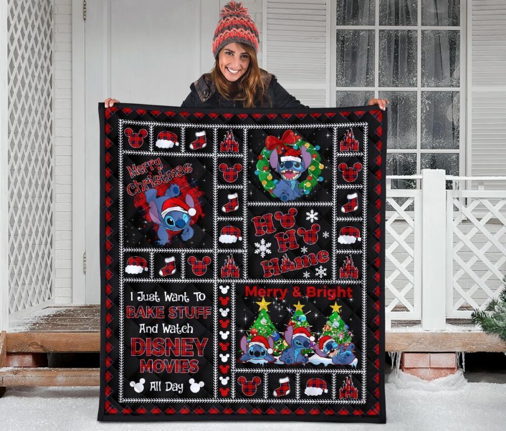 Merry Christmas Stitch Quilt Blanket Funny Gift Idea