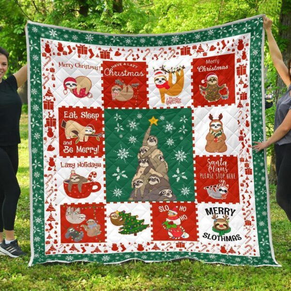 Merry Slothmas Quilt Blanket Xmas Gift For Sloth Lover