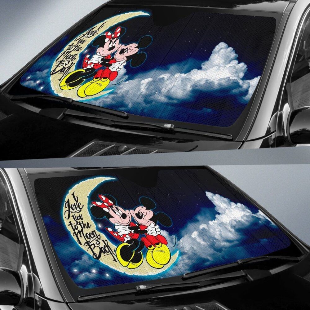 Mickey And Minnie I Love You To The Moon And Back Cartoon Auto Sun Shade Fan Gift CSSMK04