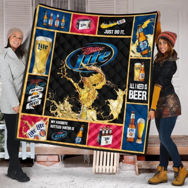 Miller Lite Quilt Blanket All I Need Is Beer Gift Idea