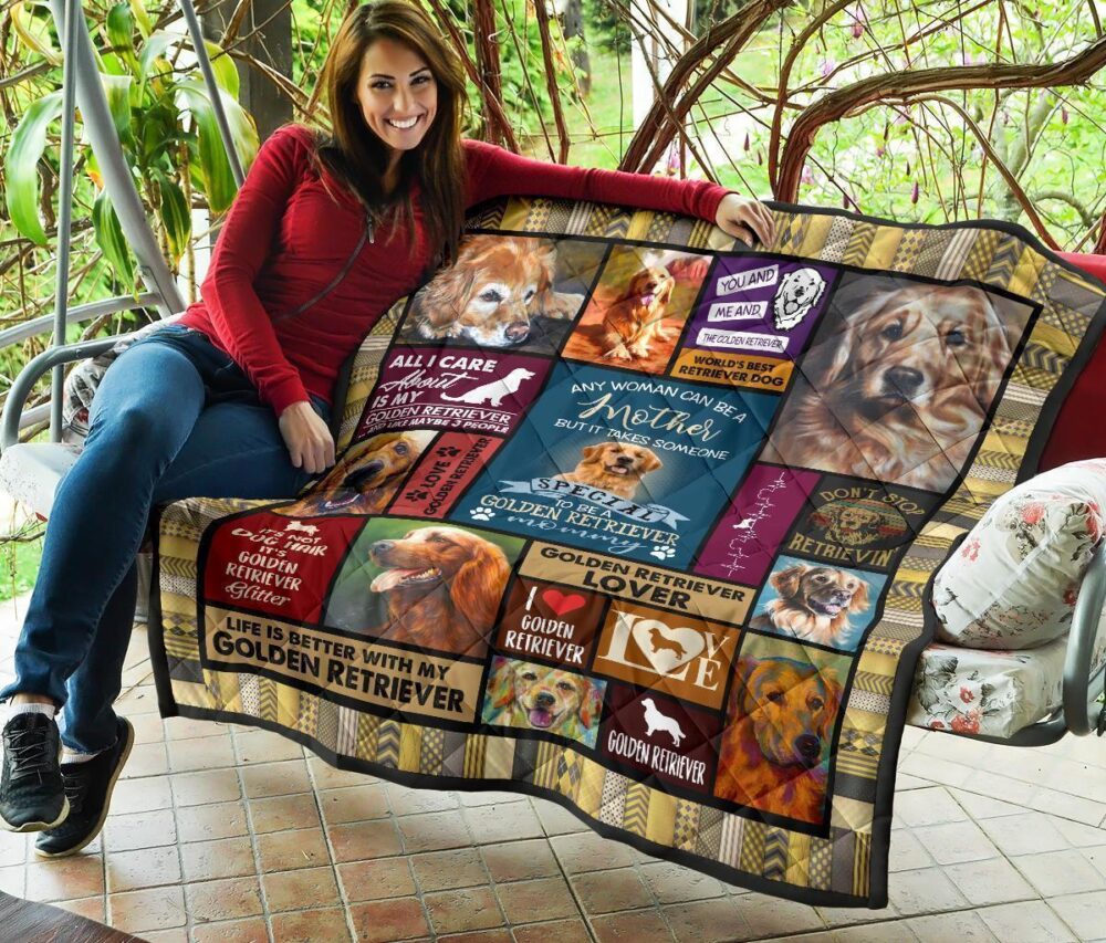 Mommy Golden Retriever Quilt Blanket