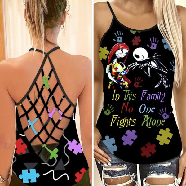 No One Fights Alone Jack Skellington Family Criss Cross Tank Top NBCCT06