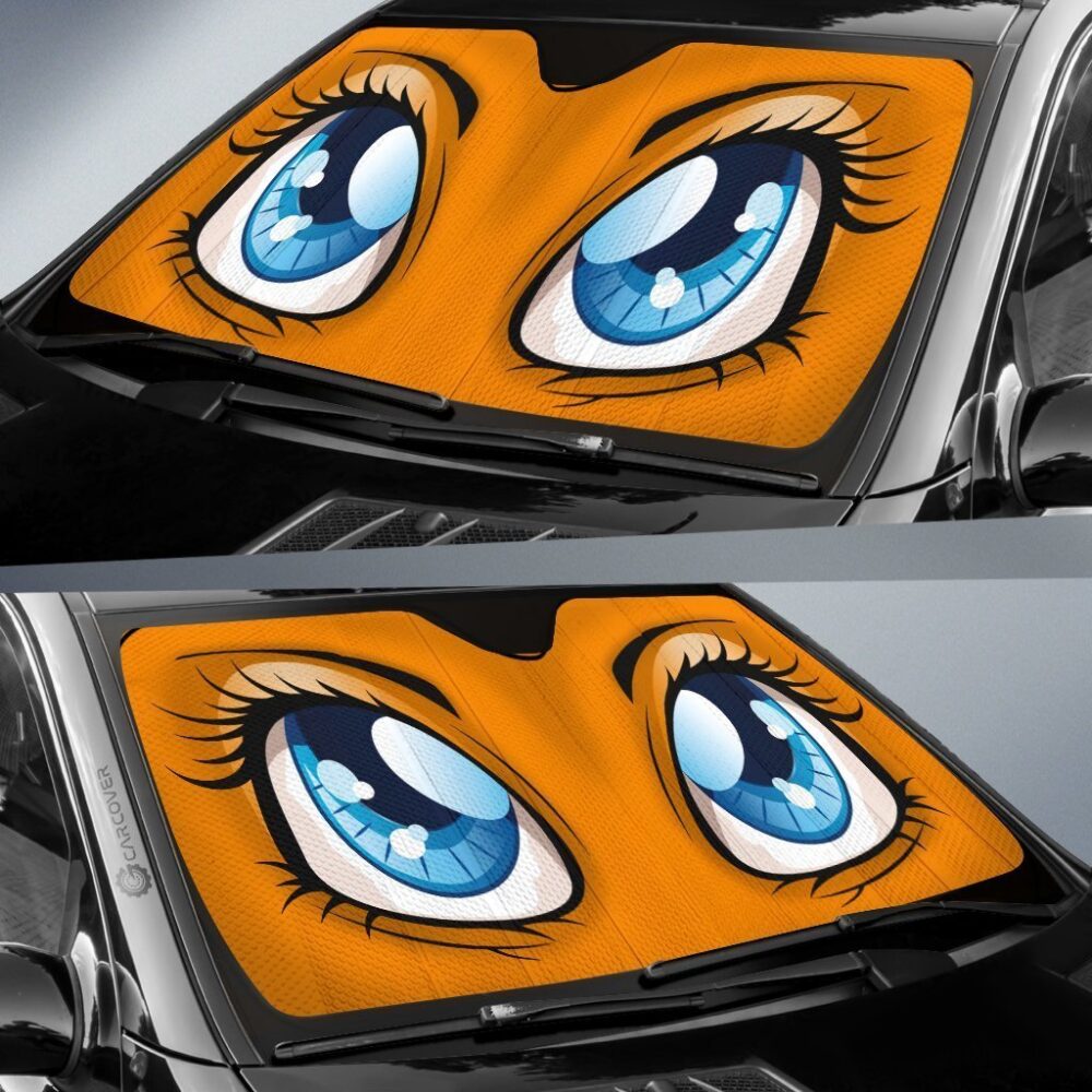 Orange Cute Cartoon Eyes Car Sunshade Custom Cool Car Accessories Gifts Idea