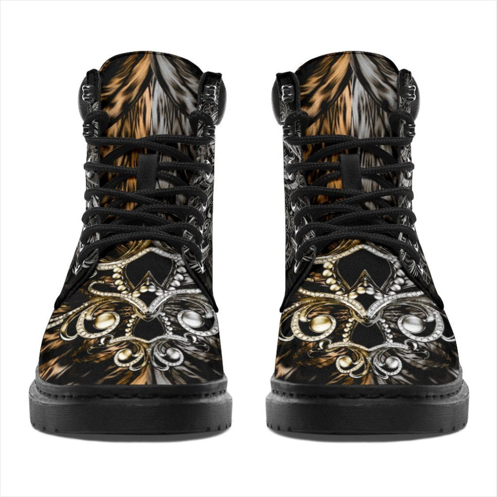 Ornamental Owl Print Pattern Men Women Leather Boots main image 1