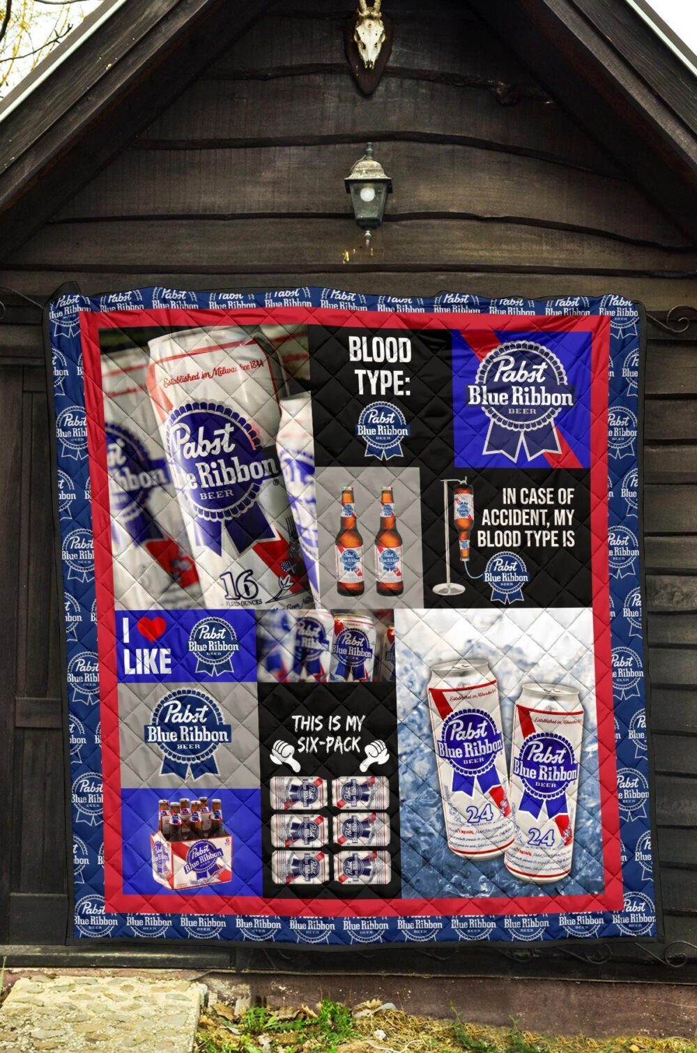 Pabst Blue Ribbon Quilt Blanket Funny Gift For Beer Lover
