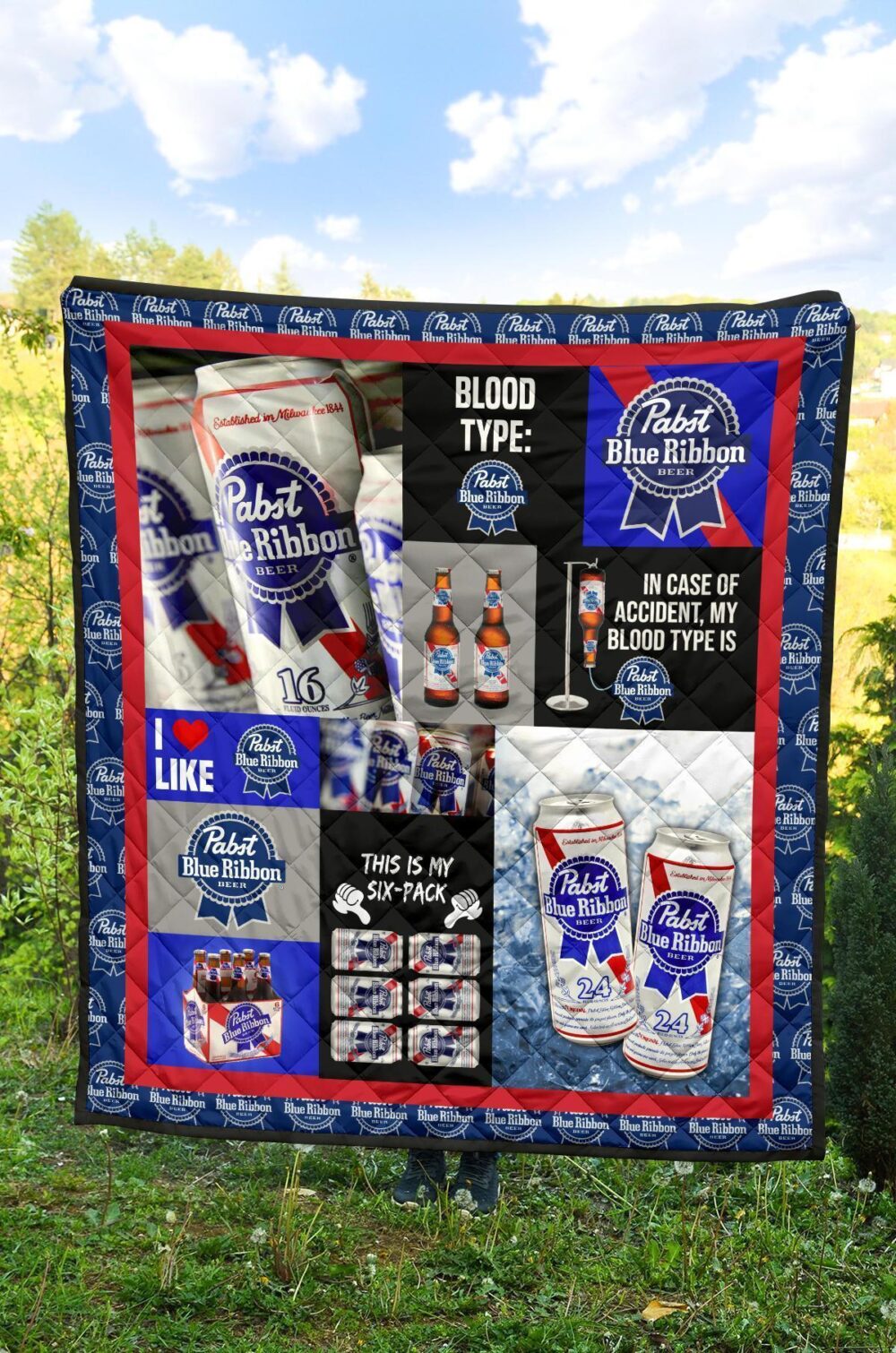 Pabst Blue Ribbon Quilt Blanket Funny Gift For Beer Lover