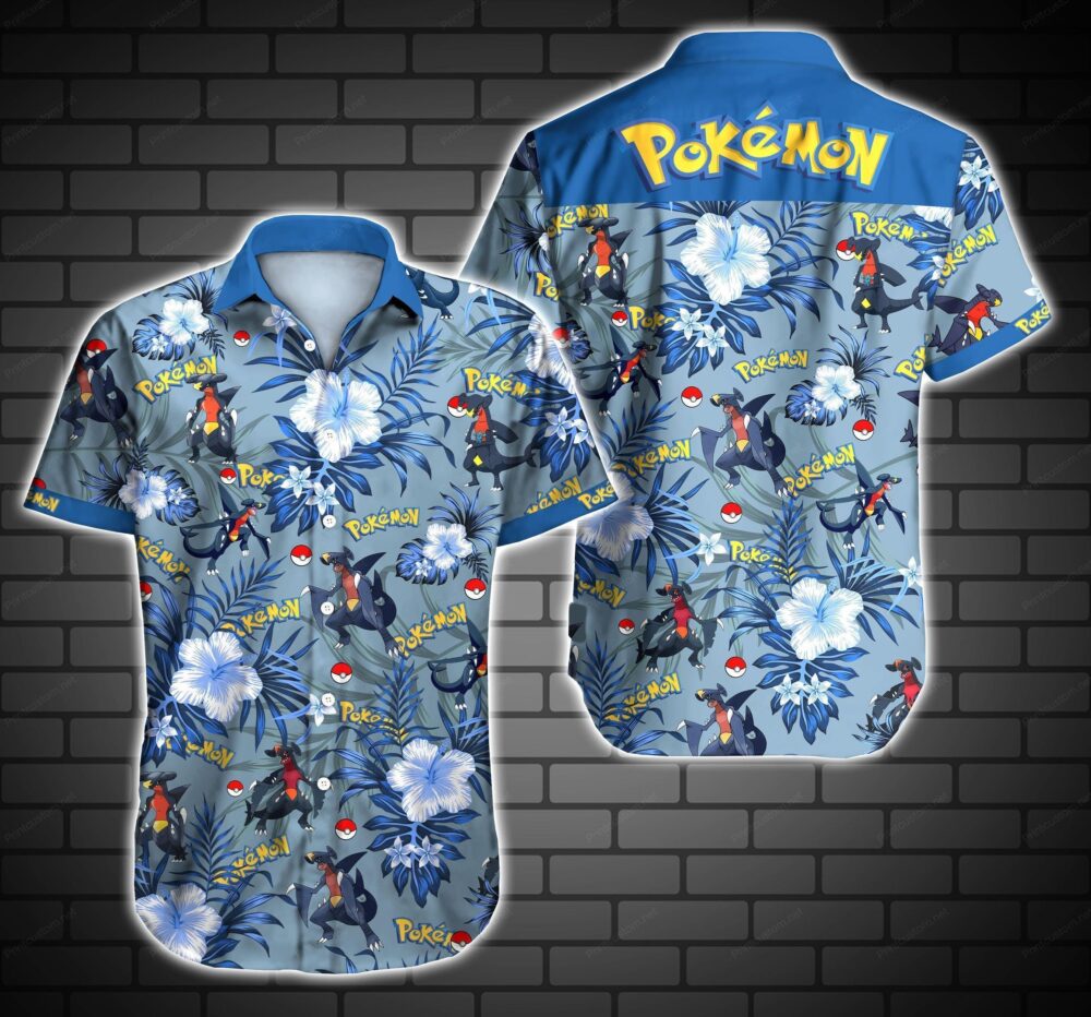 Pokemon Garchomp Custom Button Up Hawaiian Shirt