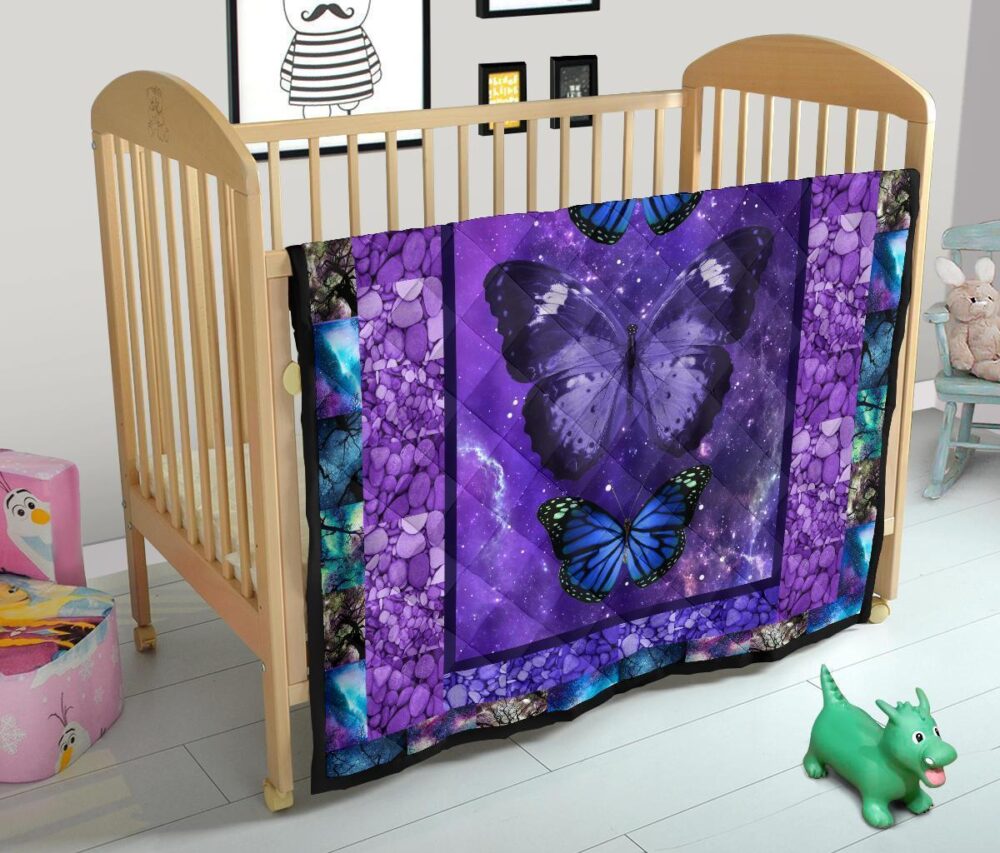 Purple Galaxy Butterfly Quilt Blanket Gift For Butterfly Lover