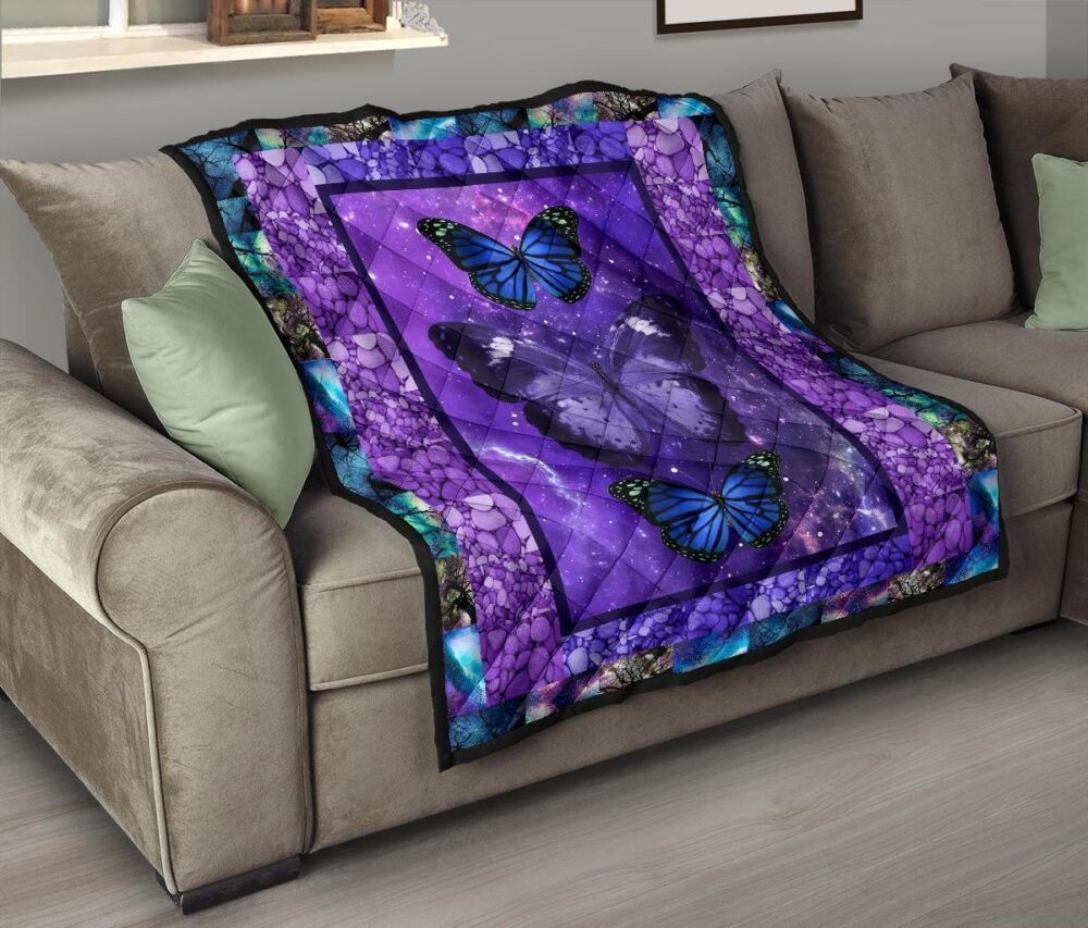Purple Galaxy Butterfly Quilt Blanket Gift For Butterfly Lover