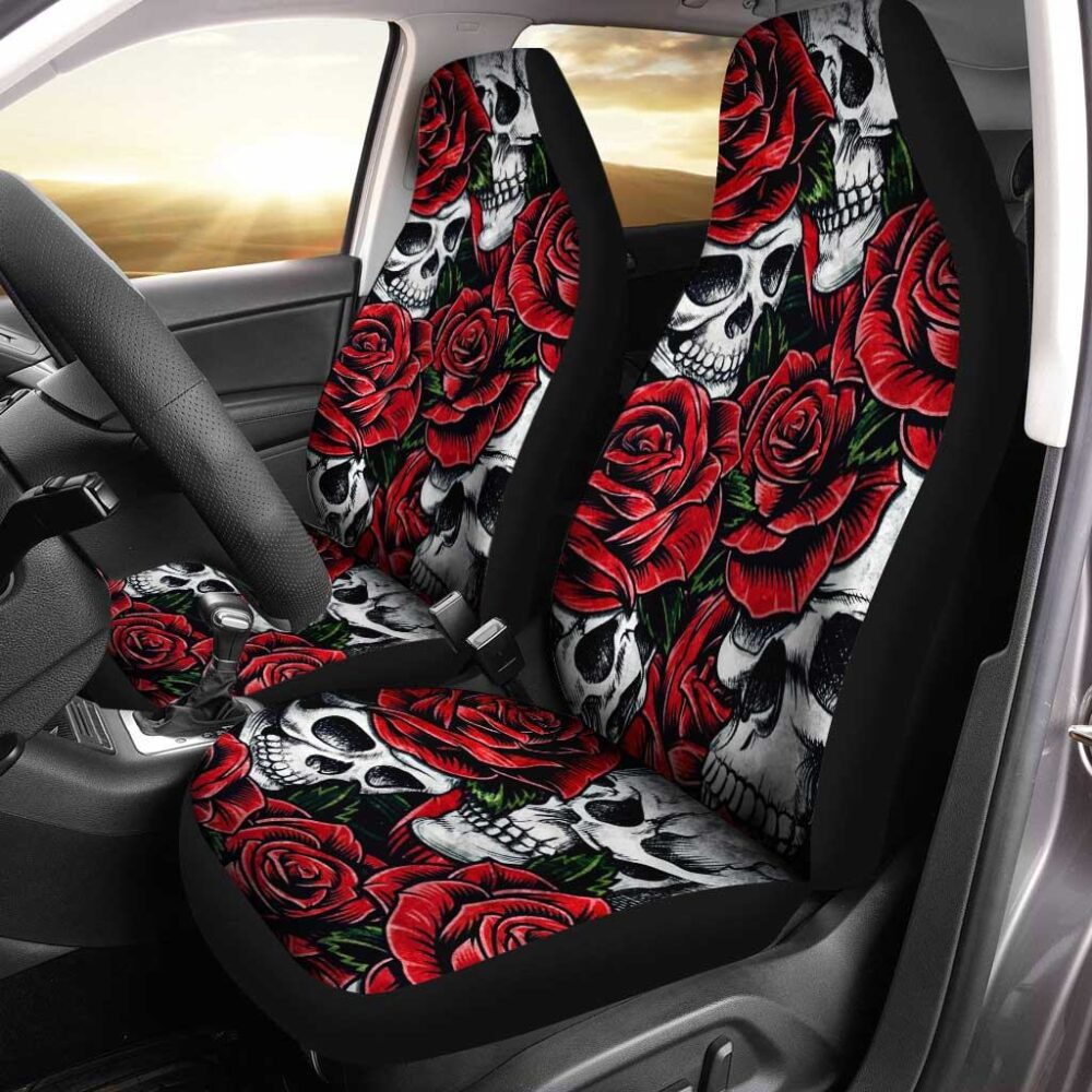 Skull Car Seat Covers | Rose And Skull Custom Car Seat Covers
