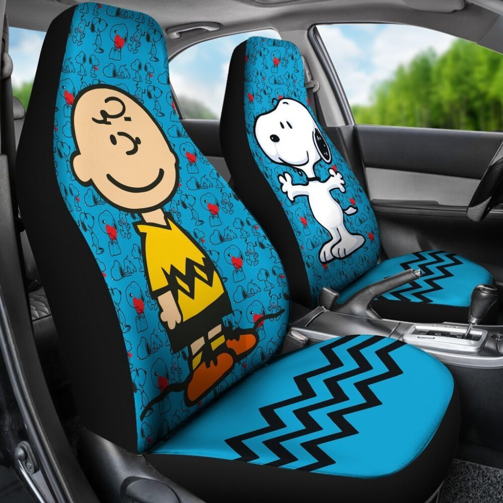 Snoopy Car Seat Covers | Charlie & Snoopy Aqua Blue Color Cartoon Car Seat Covers