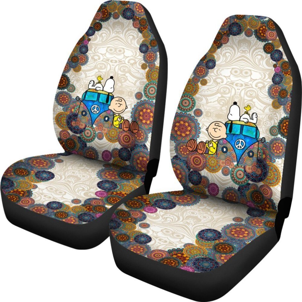 Snoopy Car Seat Covers | Snoopy On VW Bus Cartoon Car Seat Covers