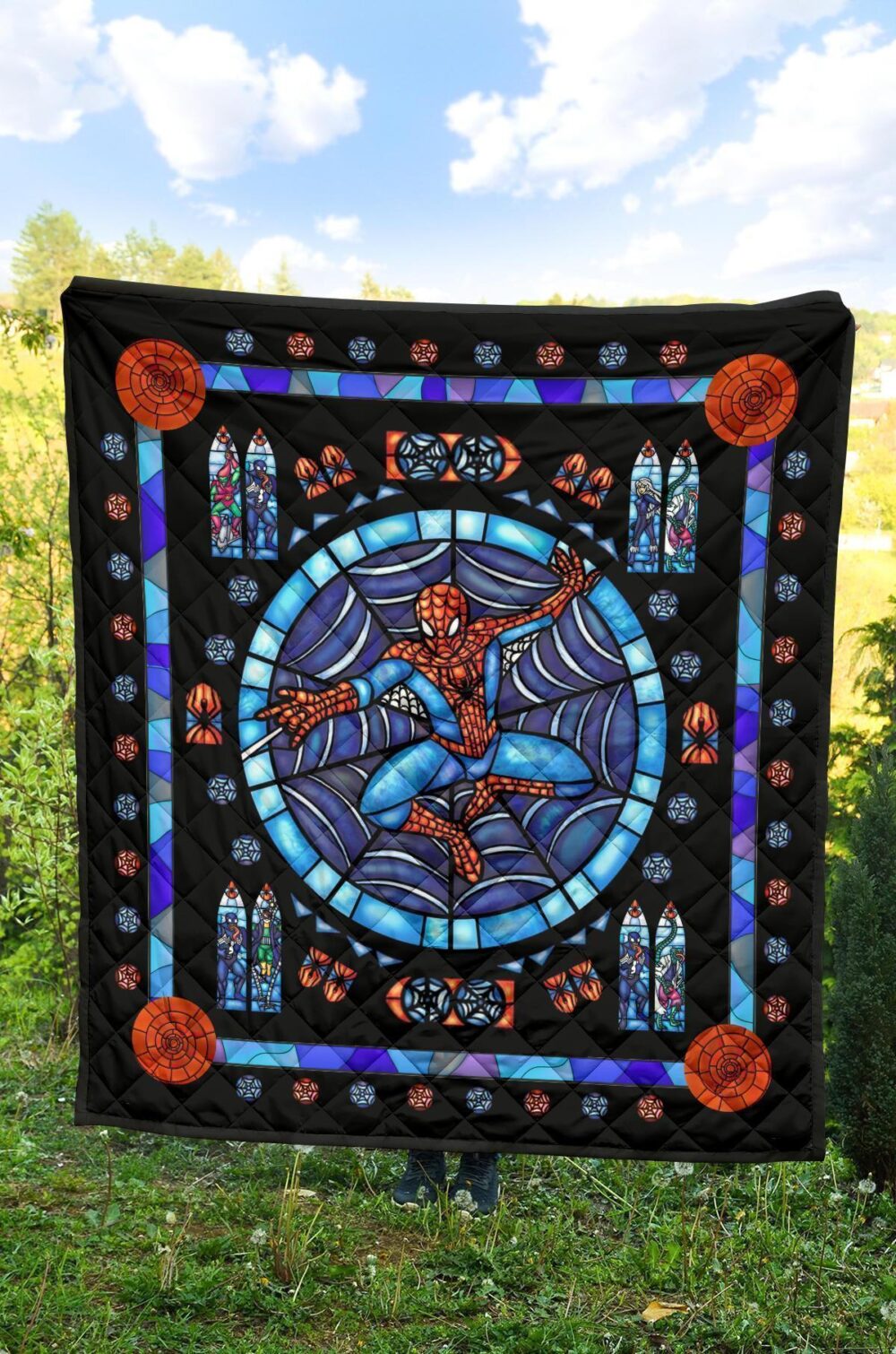 Spider-Man Stain Glass Style Quilt Blanket Bedding Decor Idea