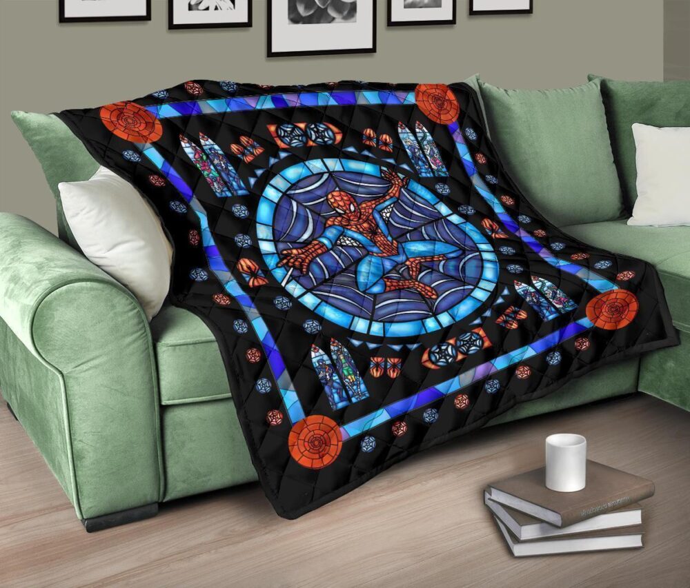 Spider-Man Stain Glass Style Quilt Blanket Bedding Decor Idea
