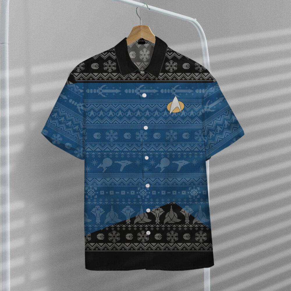 Star Trek The Next Generation 1987 Blue Ugly Christmas Custom Button Up Hawaiian Shirt