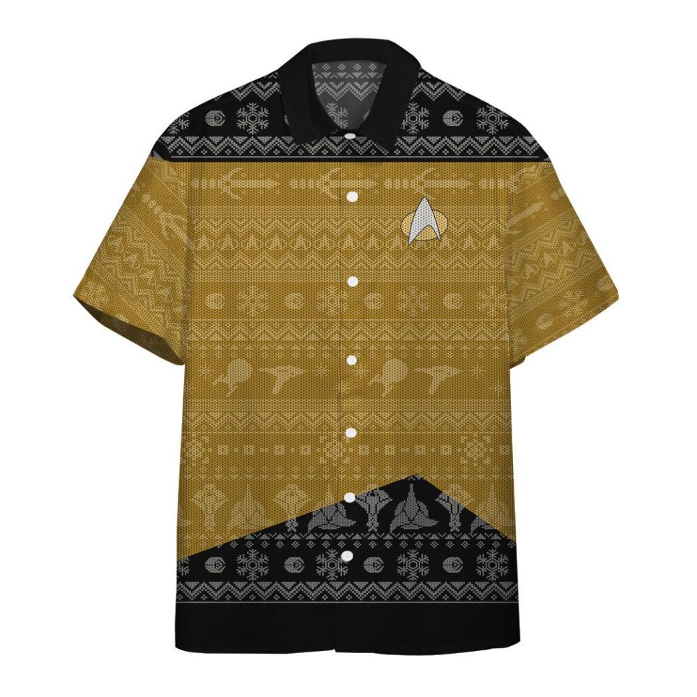 Star Trek The Next Generation 1987 Yellow Ugly Christmas Custom Button Up Hawaiian Shirt