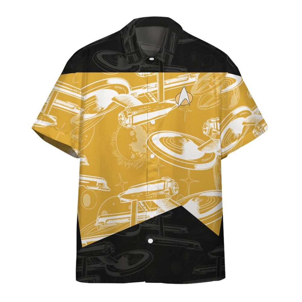 Star Trek The Next Generation 1987 Yellow Uniform Custom Button Up Hawaiian Shirt
