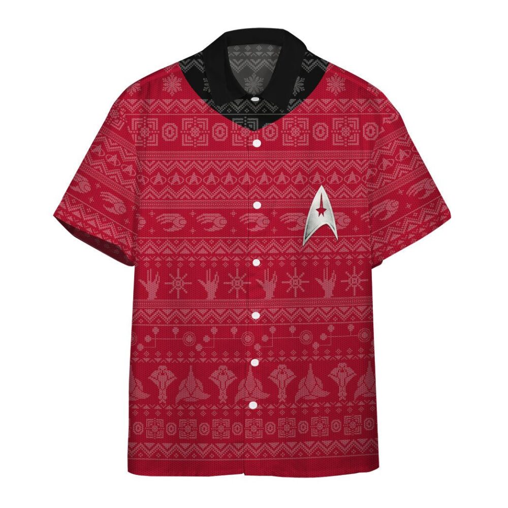 Star Trek The Original Series 1966 1969 Red Ugly Christmas Custom Button Up Hawaiian Shirt