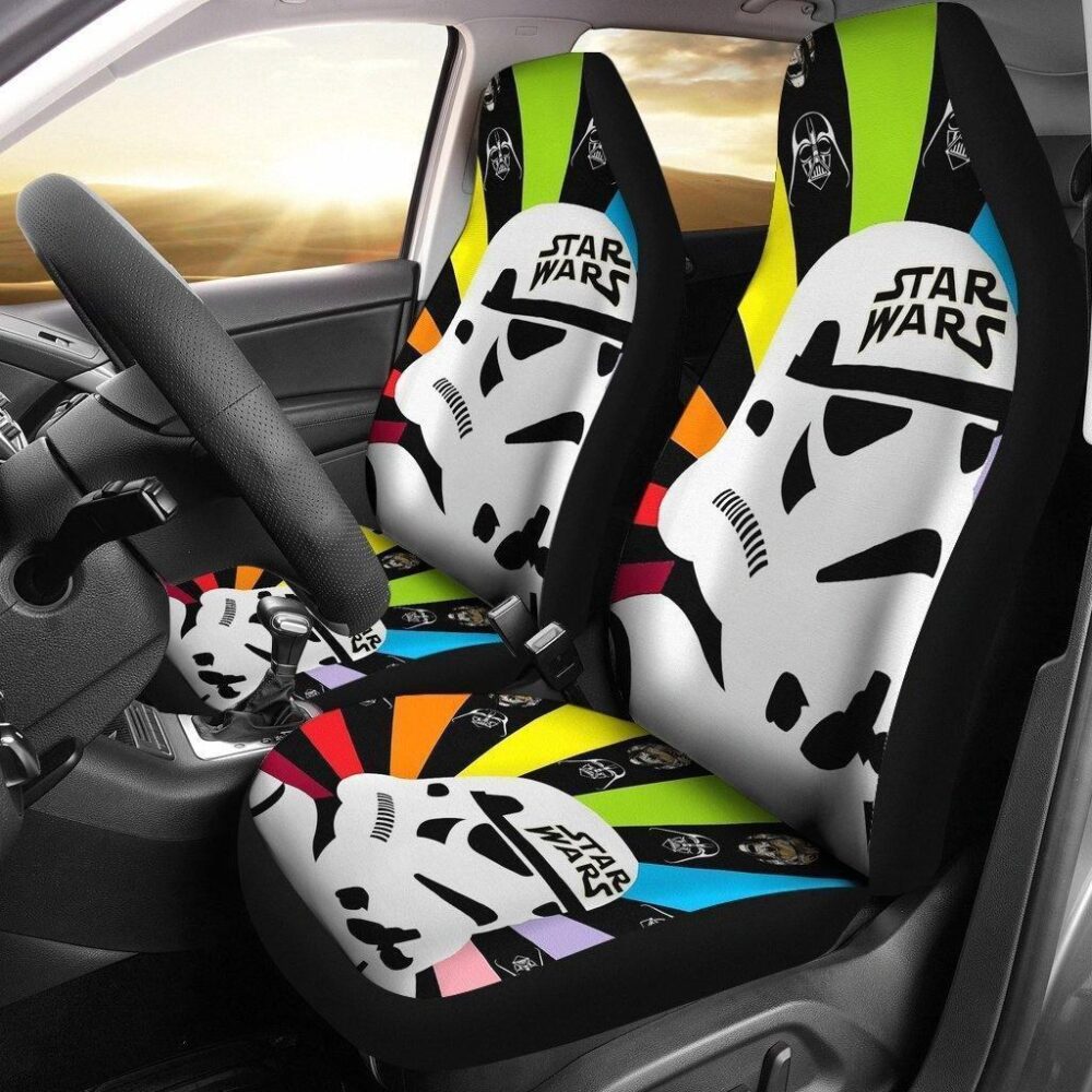 Star Wars Car Seat Covers | Stormtrooper Head Colorful Retrowave Seat Covers SWCSC16