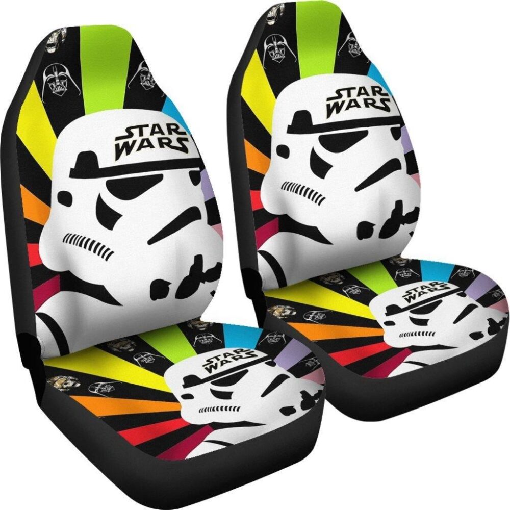 Star Wars Car Seat Covers | Stormtrooper Head Colorful Retrowave Seat Covers SWCSC16