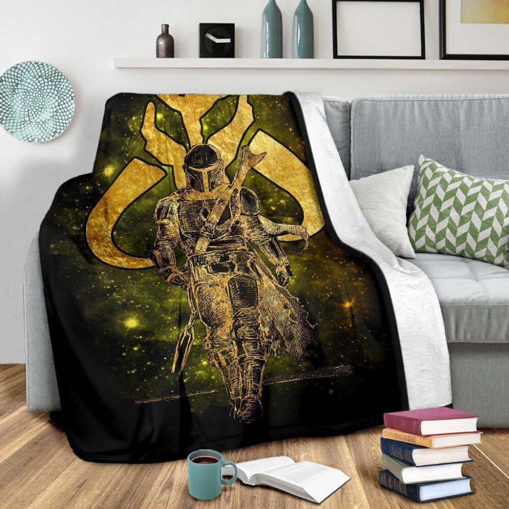 The Mandalorian Fleece Blanket Bounty Hunter Golden