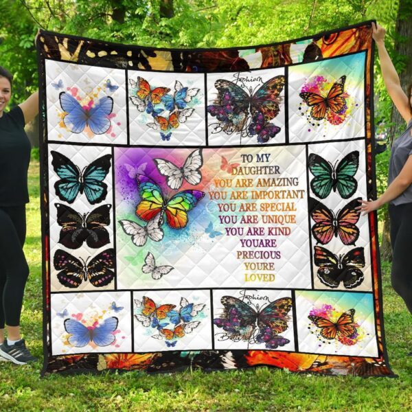 To My Daughter Butterfly Quilt Blanket Gift From Dad Mom