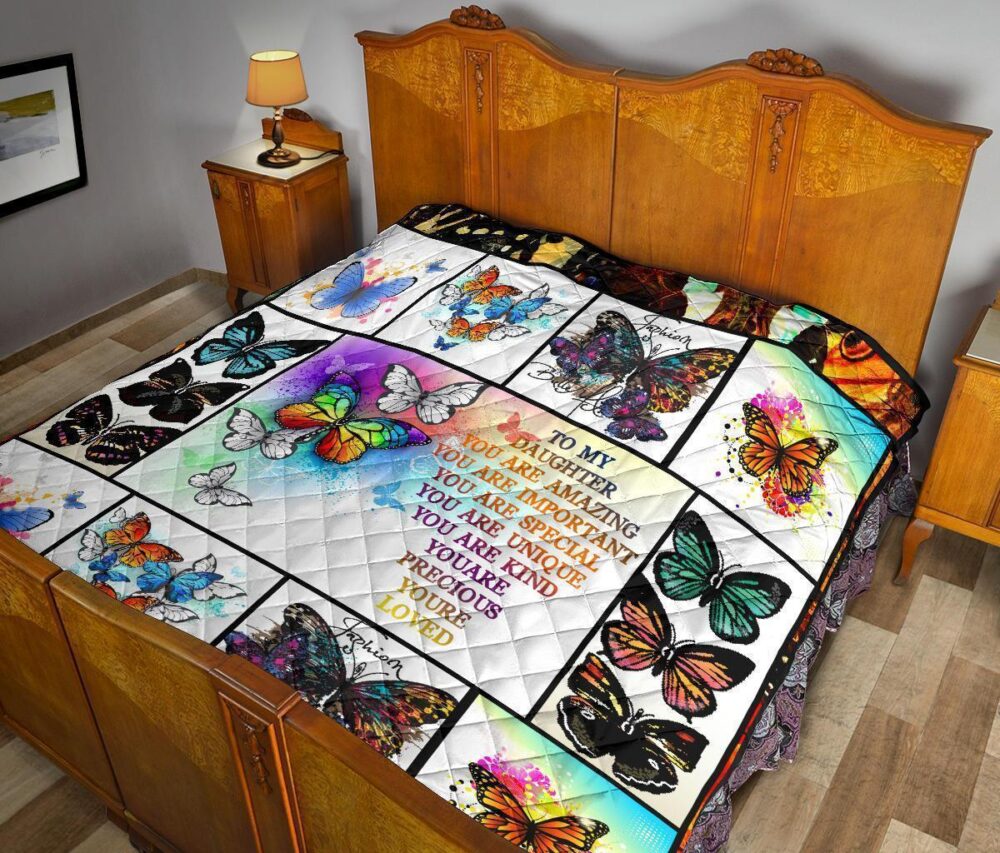 To My Daughter Butterfly Quilt Blanket Gift From Dad Mom
