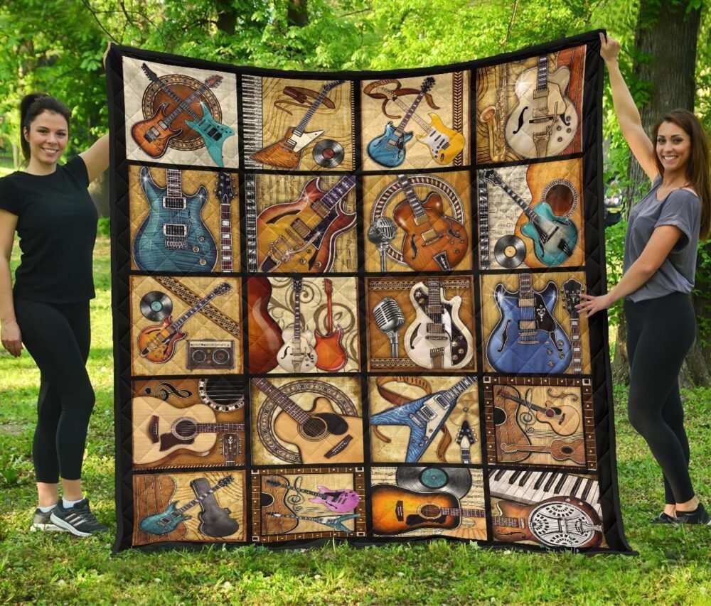 Vintage Guitar Quilt Blanket Amazing Gift Idea For Guitar Lover