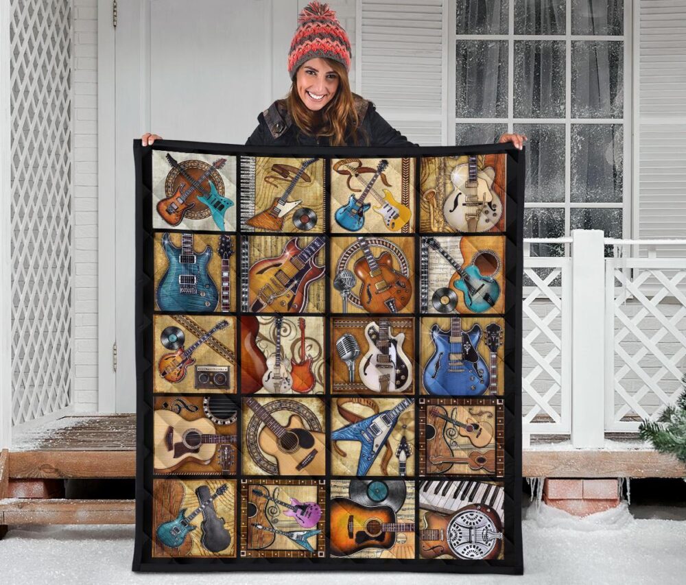 Vintage Guitar Quilt Blanket Amazing Gift Idea For Guitar Lover
