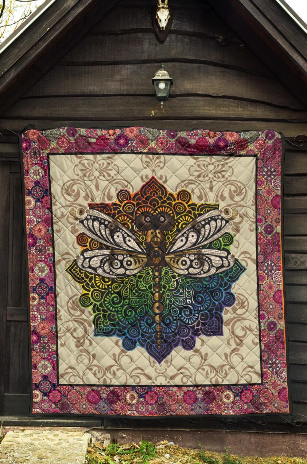Vintage Style Mandala Dragonfly Quilt Blanket Gift Idea