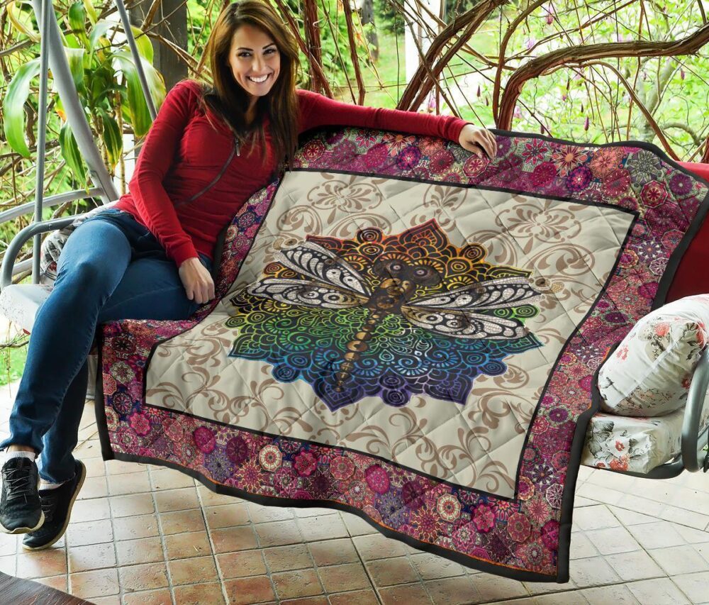 Vintage Style Mandala Dragonfly Quilt Blanket Gift Idea