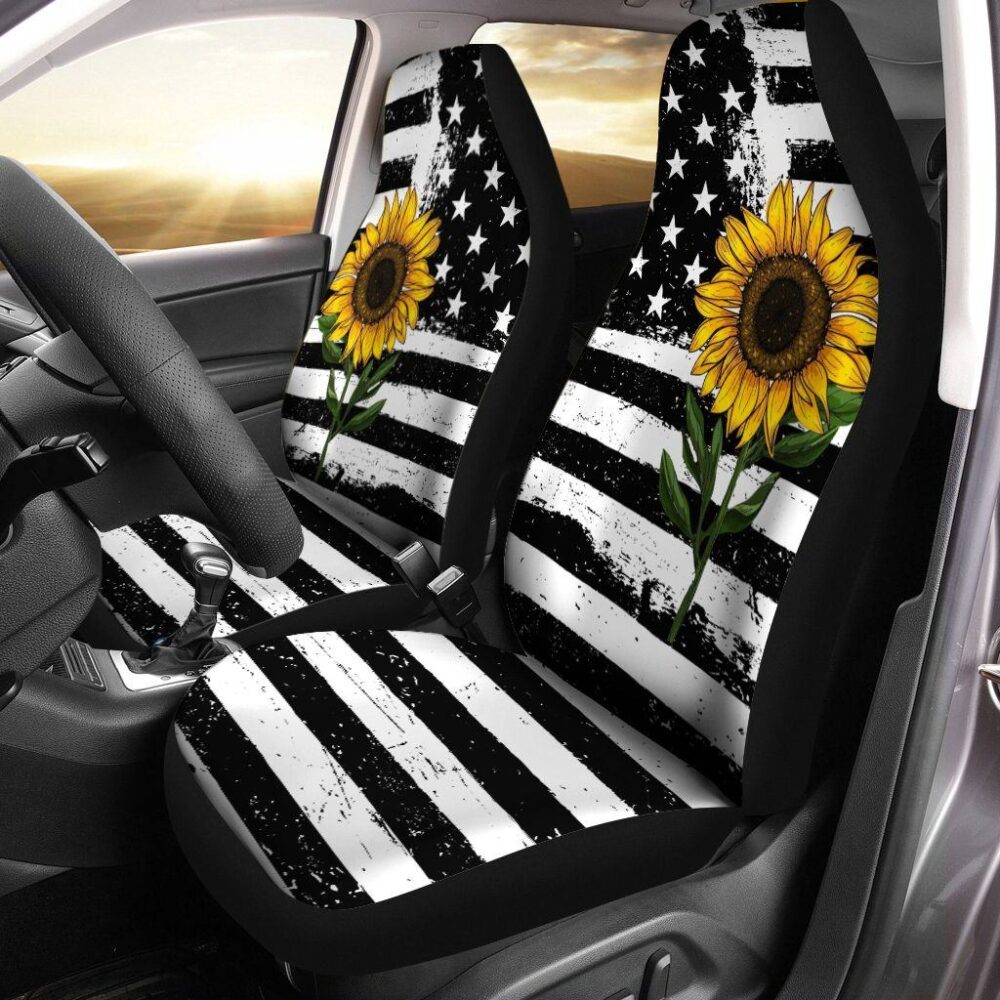 Vintage Sunflower American Flag Car Seat Covers