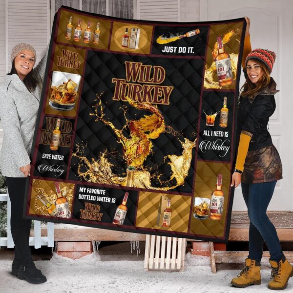Wild Turkey Quilt Blanket All I Need Is Whisky Gift Idea