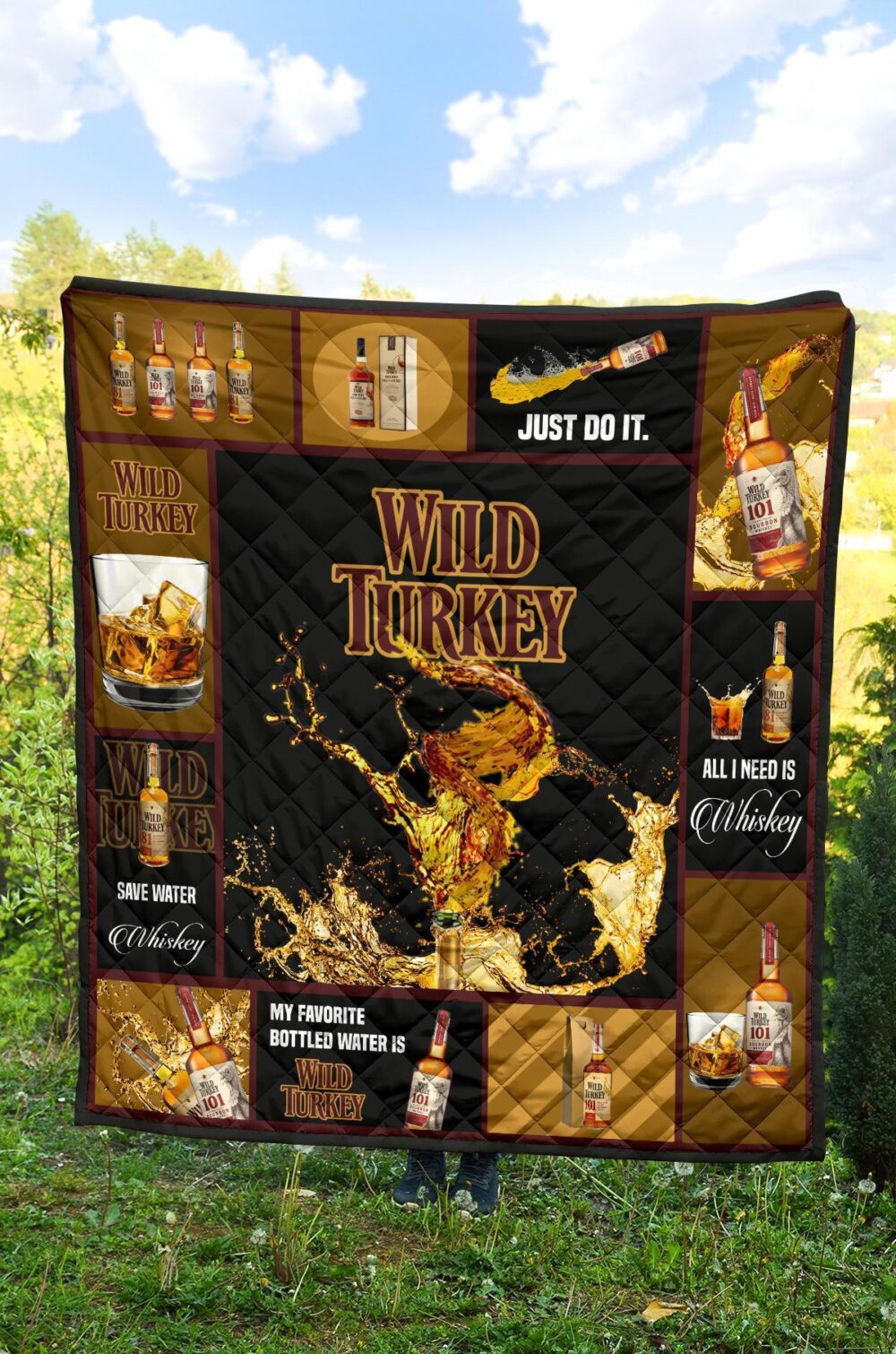 Wild Turkey Quilt Blanket All I Need Is Whisky Gift Idea