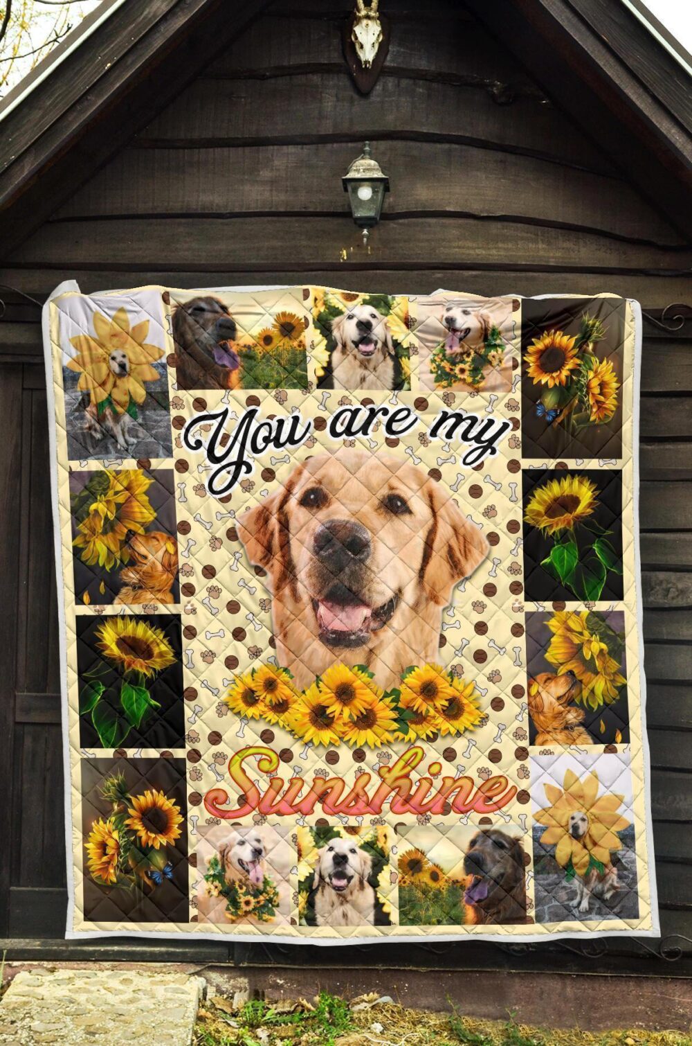 You Are My Sunshine Sunflower Golden Retriever Quilt Blanket