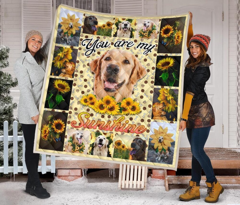 You Are My Sunshine Sunflower Golden Retriever Quilt Blanket