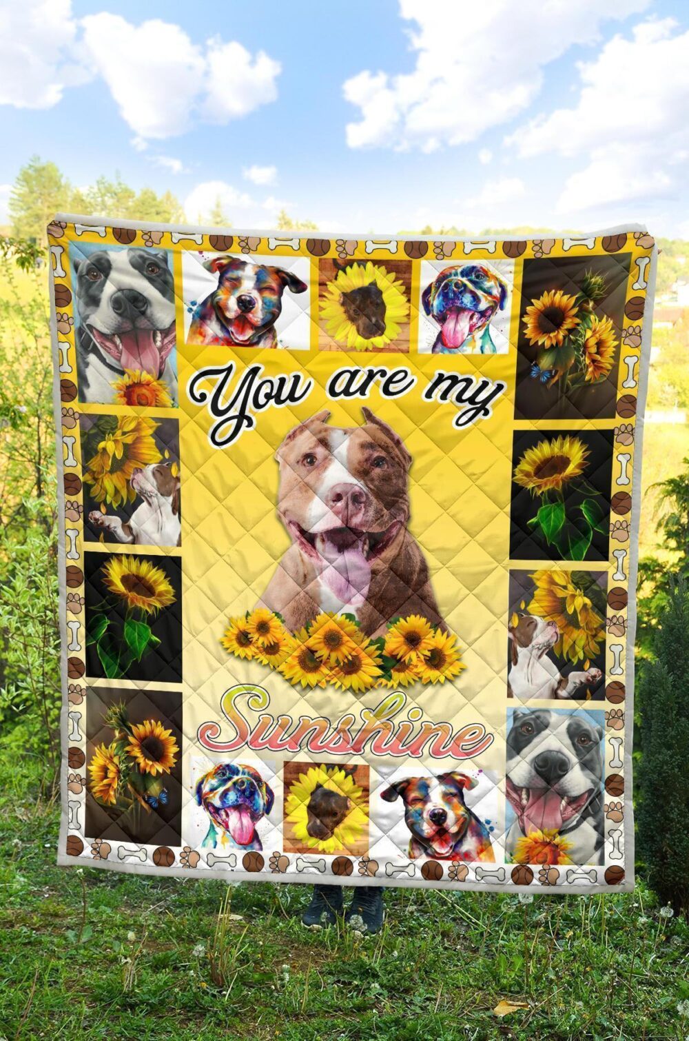You Are My Sunshine Sunflower Pit Bull Quilt Blanket