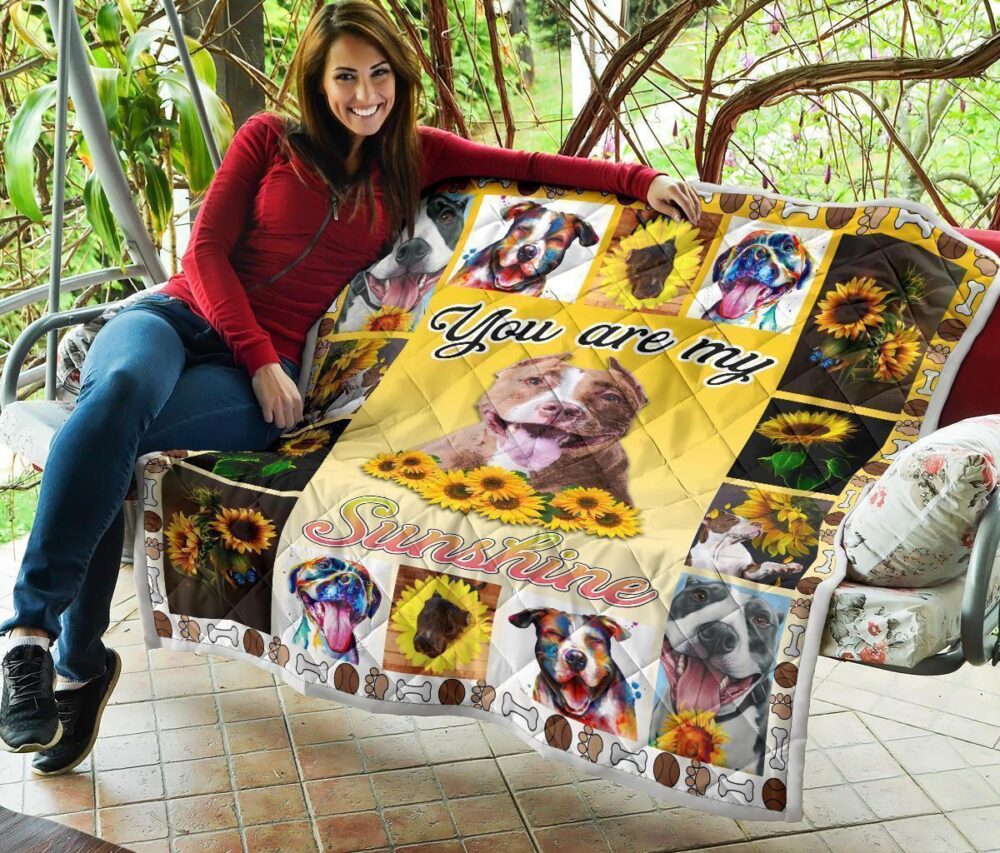 You Are My Sunshine Sunflower Pit Bull Quilt Blanket