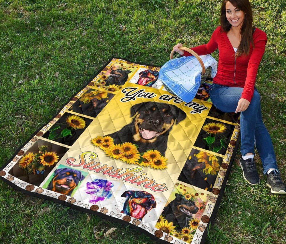 You Are My Sunshine Sunflower Rottweiler Quilt Blanket