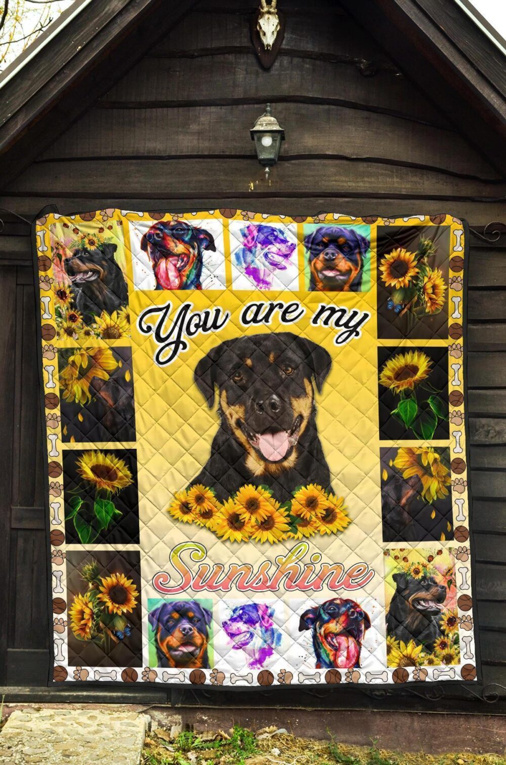You Are My Sunshine Sunflower Rottweiler Quilt Blanket