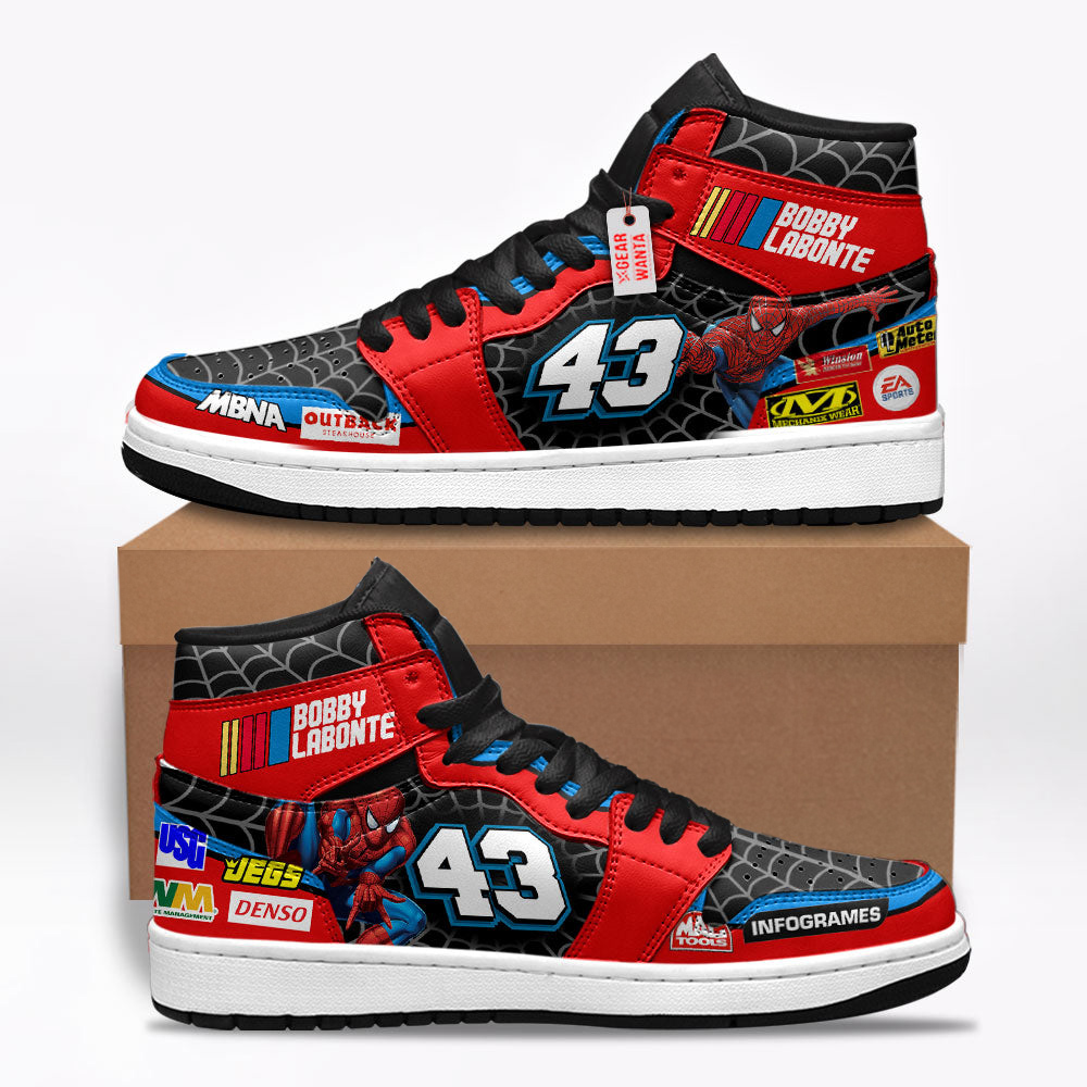 Bobby Labonte Shoes Custom Spiderman #43 Cars Race Sneakers